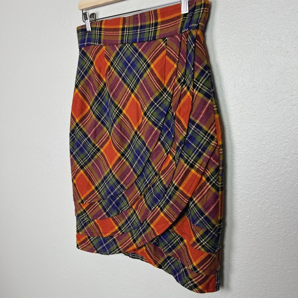 Plenty by Tracy Reese Easy Keeper Skirt Orange Plaid Wool Blend Tulip Hem Size 6 - Picture 4 of 11